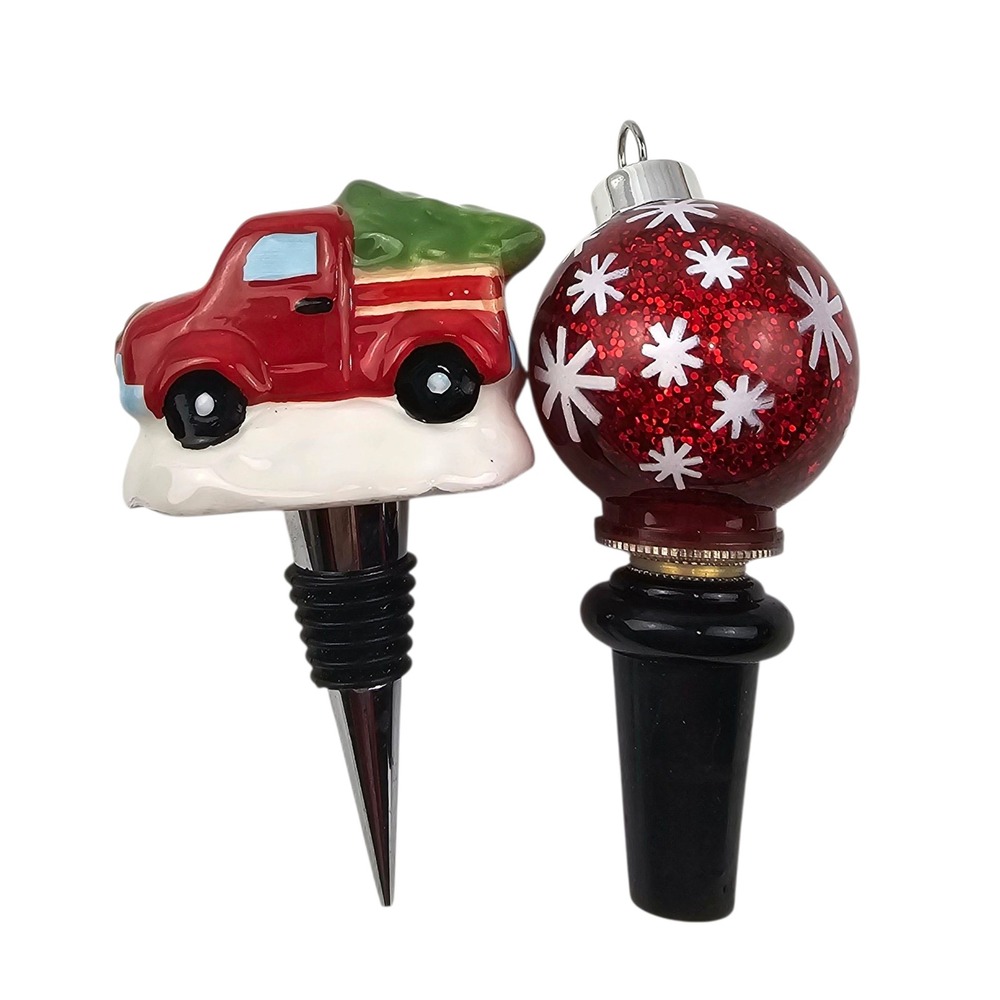 Christmas‎ Wine Bottle Stoppers Red Truck Ornament Holiday Decor Set